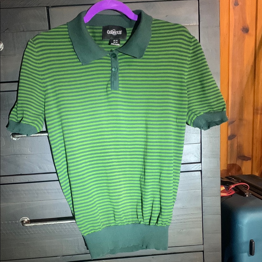 Collectif Green Striped Button Shirt! #EUC
